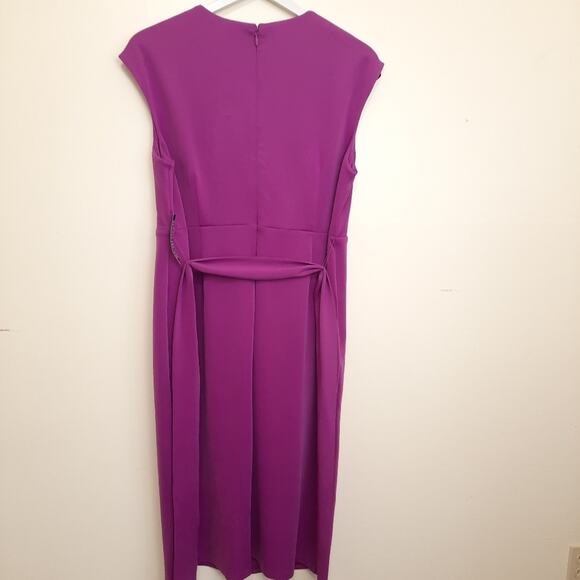 NWT New York & Co Faux Wrap Dress Purple XXL 2XL Tie Waist Belted Sheath V Neck - Picture 9 of 11